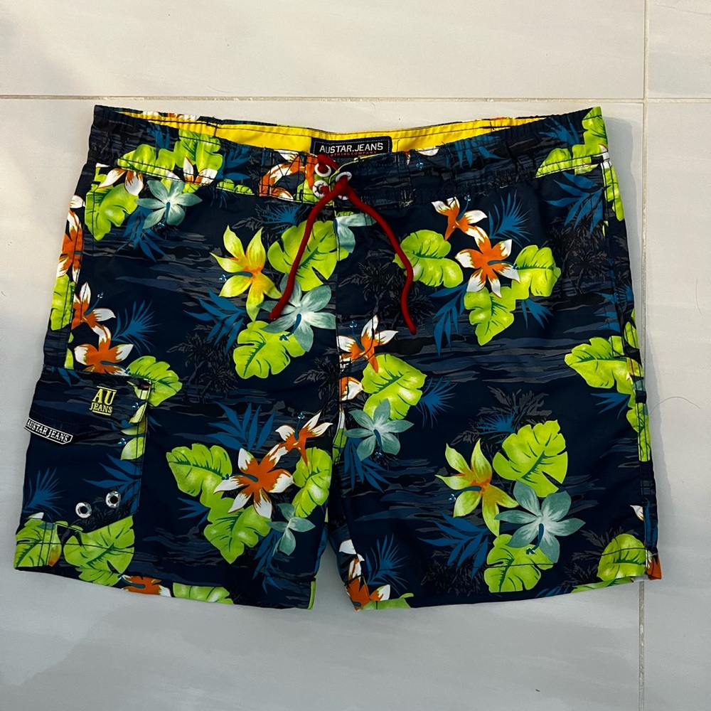 Men's Floral Board Shorts - Navy and Lime